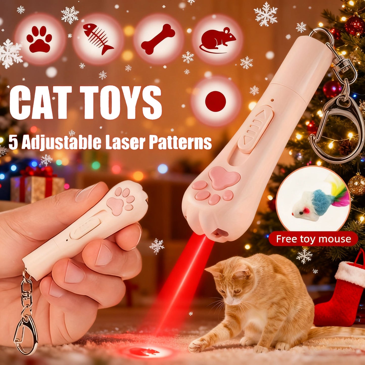 Cat Teaser Toy 7-in-1 USB Rechargeable - Interactive Wand Toy for Indoor Cats & Dogs, Feather Chaser Exercise Toy with Free Bonus Mouse Toy, Stimulating Chase & Play Gift for Pets