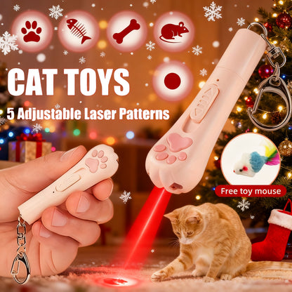 Cat Teaser Toy 7-in-1 USB Rechargeable - Interactive Wand Toy for Indoor Cats & Dogs, Feather Chaser Exercise Toy with Free Bonus Mouse Toy, Stimulating Chase & Play Gift for Pets
