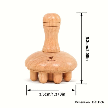 Wooden Mushroom Massager for Anti-Cellulite & Lymphatic Drainage – Ergonomic Hand-Held Wood Body Massage Tool for Relaxation, Body Sculpting, Skin Toning & Circulation Boost, Model VM-12