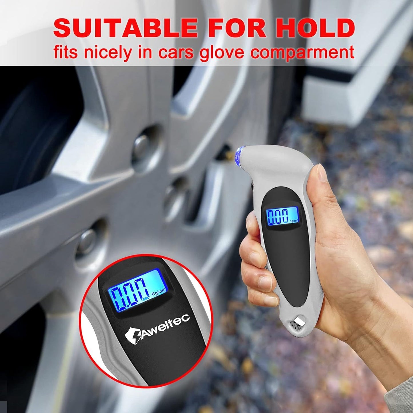 Digital Tire Pressure Gauge 2-Pack 150 PSI - Backlit LCD, 4 Modes PSI/Bar/KPA/Kgf, Non-Slip Grip for Car, Truck, Motorcycle & Bicycle