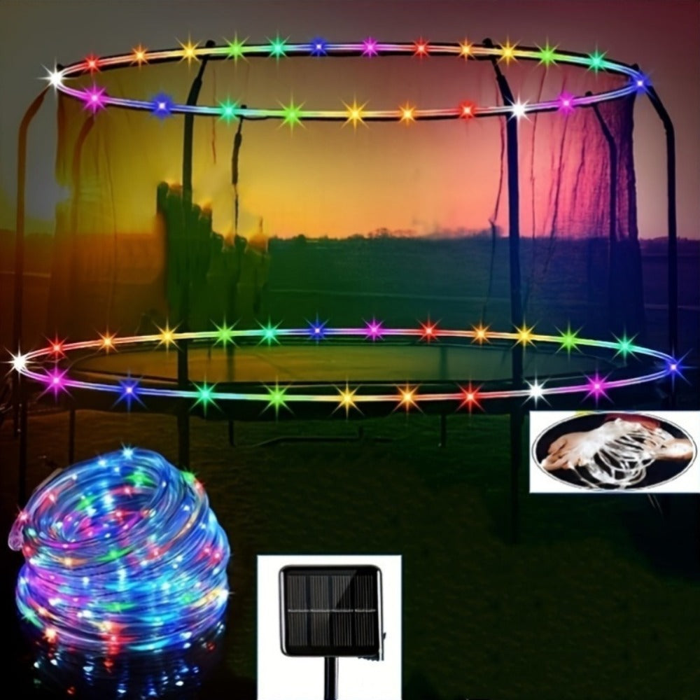 Solar Trampoline Lights for Kids – IP65 Waterproof LED Trampoline Accessories, 8 Dynamic Modes, Solar Powered Outdoor Light for 8-16ft Trampolines | Warm White, Multicoloured, White