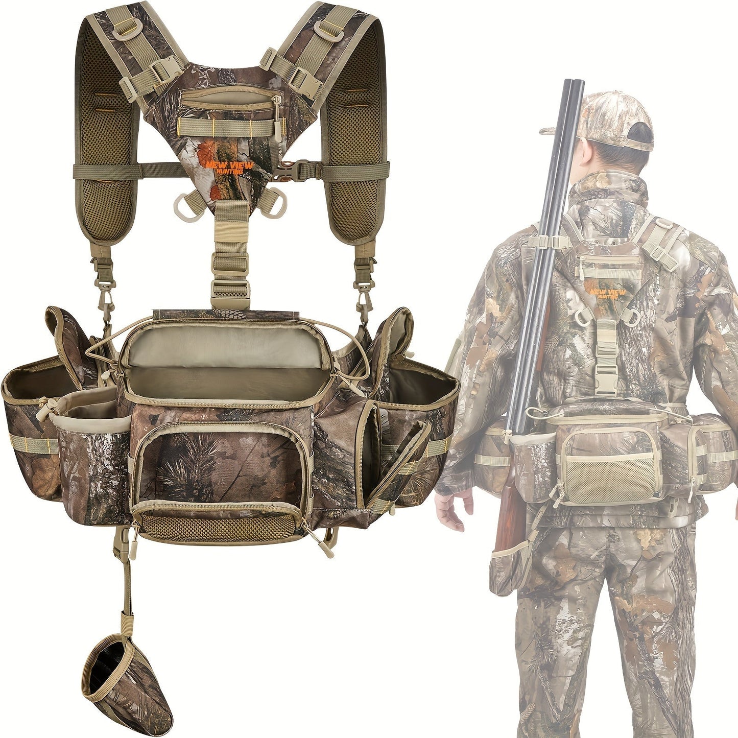 Hunting Fanny Pack for Men with 9 Pockets – Camouflage Waist Bag with Rifle & Bow Holder, Adjustable Strap & Buckle Closure for Hunters & Outdoor Tactical Use