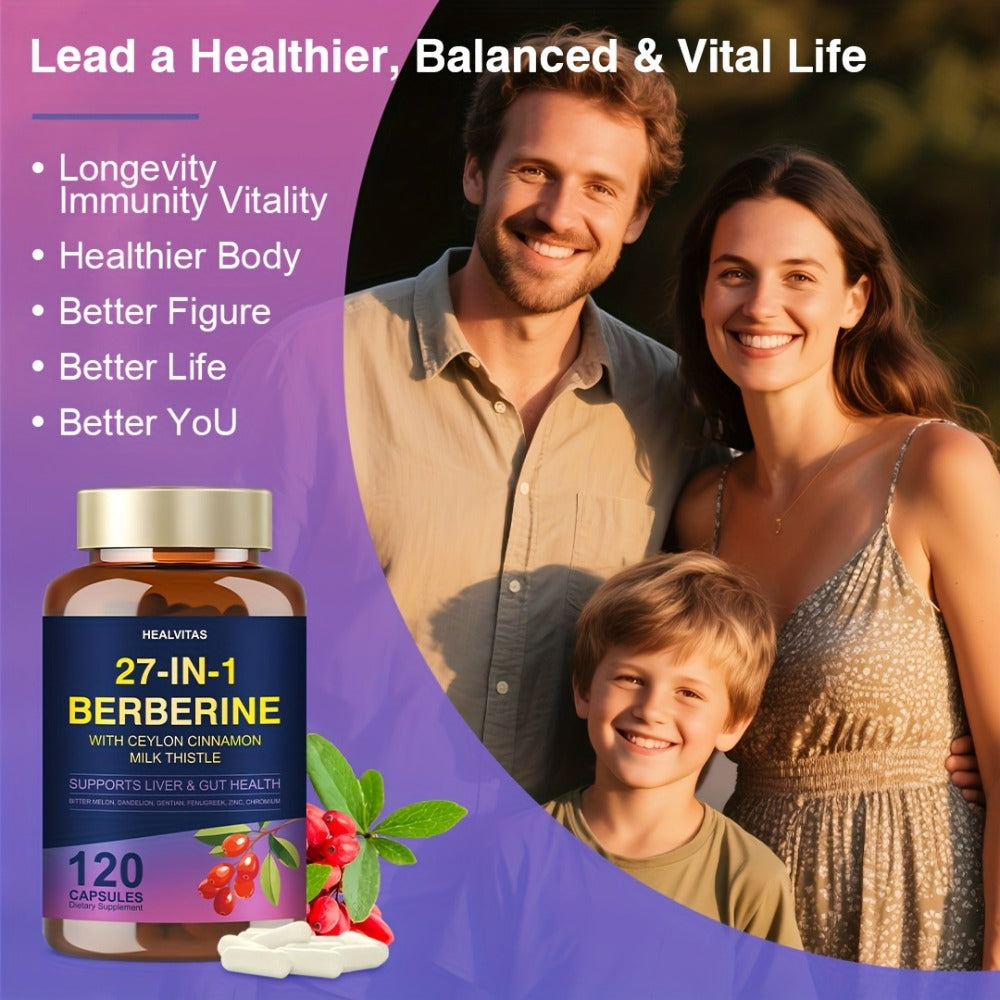 Liver Detox & Gut Health Supplement with Berberine, Ceylon Cinnamon, Milk Thistle, Green Tea & Aloe Vera – Natural Herbal Formula for Blood Sugar, Immune & Metabolic Support – 120 Capsules for Men and Women
