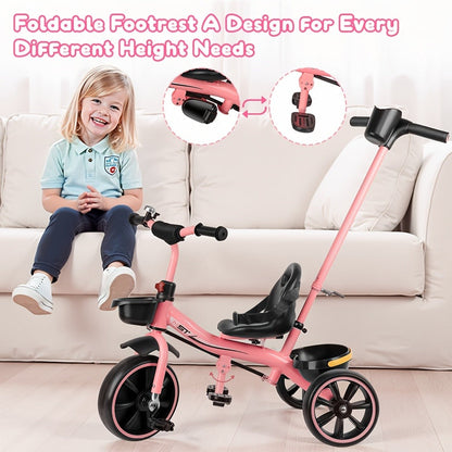 Push Handle Tricycle for Toddlers Girls Pink – 3 Wheel Trike Ages 18-60 Months with Padded Backrest, Safety Belt, Adjustable Seat | Best Birthday Gift for Kids 1 2 3 4 5 Year Old