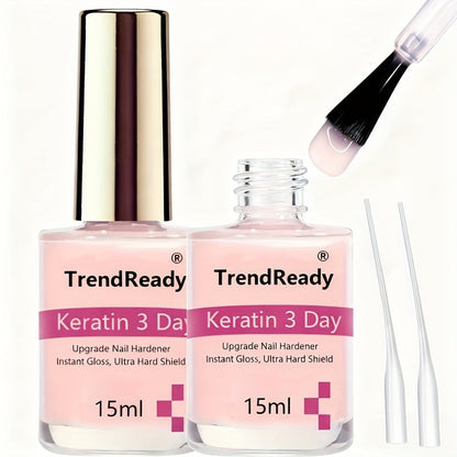 Nail Strengthener 2 Pack 4-in-1 Natural Protein Hardener — Extra Strong Fast Drying Nail Growth Treatment Base Coat for Weak Brittle Splitting Nails, Women Men All Nail Types