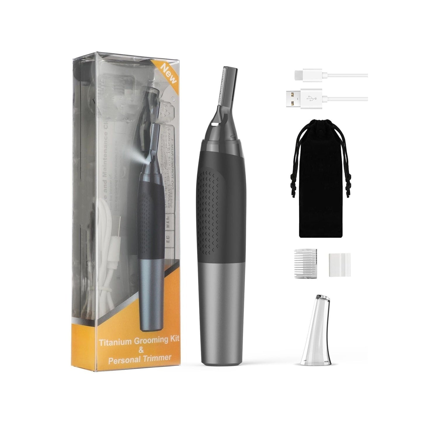 Rechargeable Eyebrow & Nose Ear Hair Trimmer for Men – Electric Detail Trimmer for Neckline Sideburns Eyebrows & Ear Hair, Cordless Grooming Tool for Men's Facial Hair, Grey