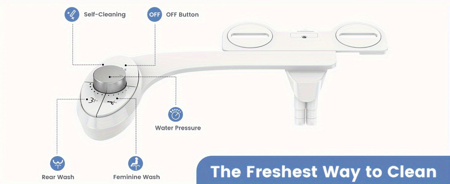 Ultra-Slim Non-Electric Bidet Attachment for Toilet, Self-Cleaning Dual Retractable Nozzles, Adjustable Water Pressure, Fresh Water Sprayer, US Standard, Easy Install