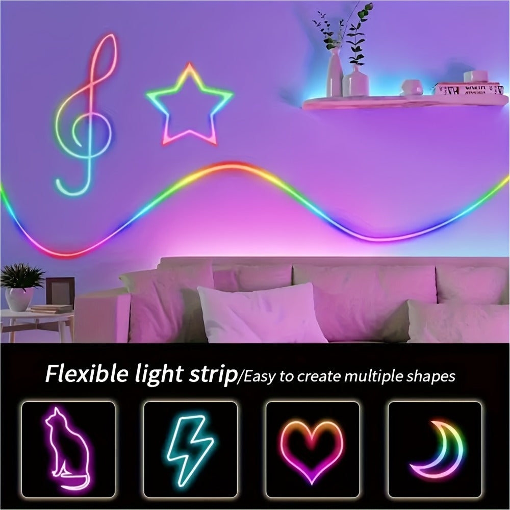 LED Neon Rope Light IP65 Waterproof – RGB Color Changing Light Strip, App & Remote Control, Music Sync, Silicone Neon Light for Bedroom, Gaming Room, Indoor & Outdoor Decoration (3.2/9.8/16.4 Ft)