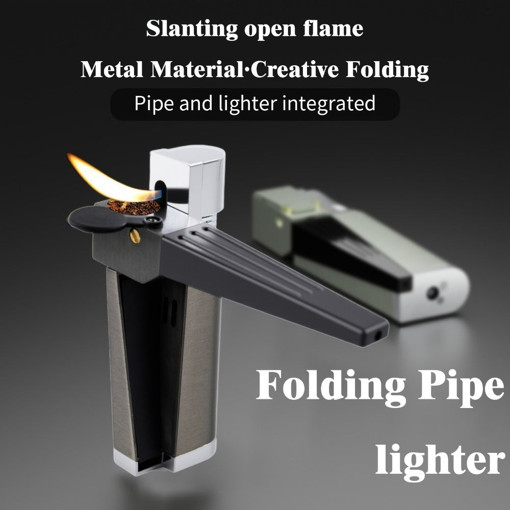 Folding Pipe Lighter Refillable 2-in-1 with Adjustable Flame, Metal-Crafted Durable Design, Gift Box Included – Windproof Butane Lighter for Men, Outdoor, Christmas & Valentine’s Day Gift