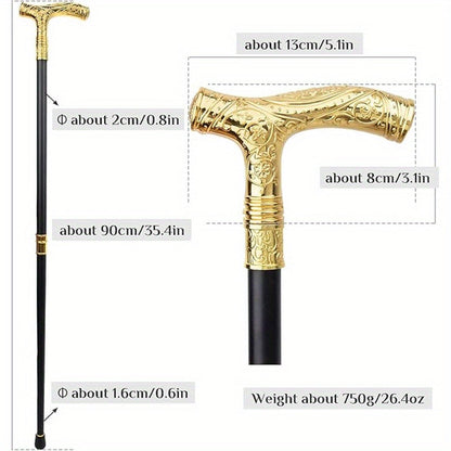 Walking Cane with Bear Head Handle Decorative Gentleman Stick Carved Flower Relief Knob Cane Fashion Mobility Aid Staff 35.4 Inch Golden