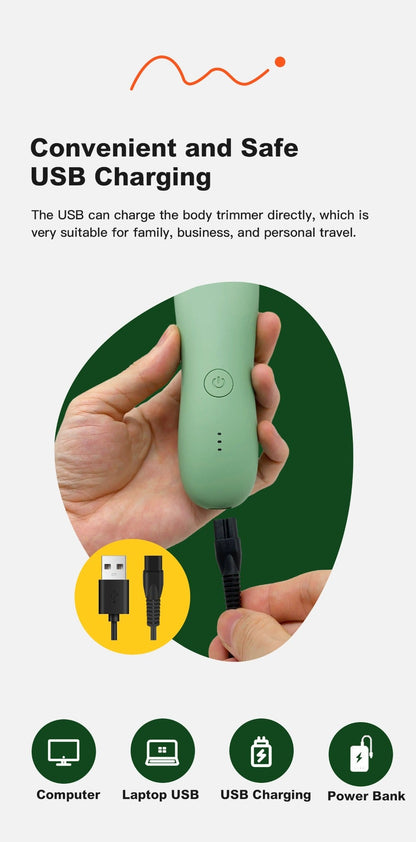 Electric Body Hair Trimmer for Women and Men with Replaceable Ceramic Blades — USB Rechargeable IPX5 Waterproof Pubic Groin Bikini Trimmer Painless Sensitive Skin Hair Shaver