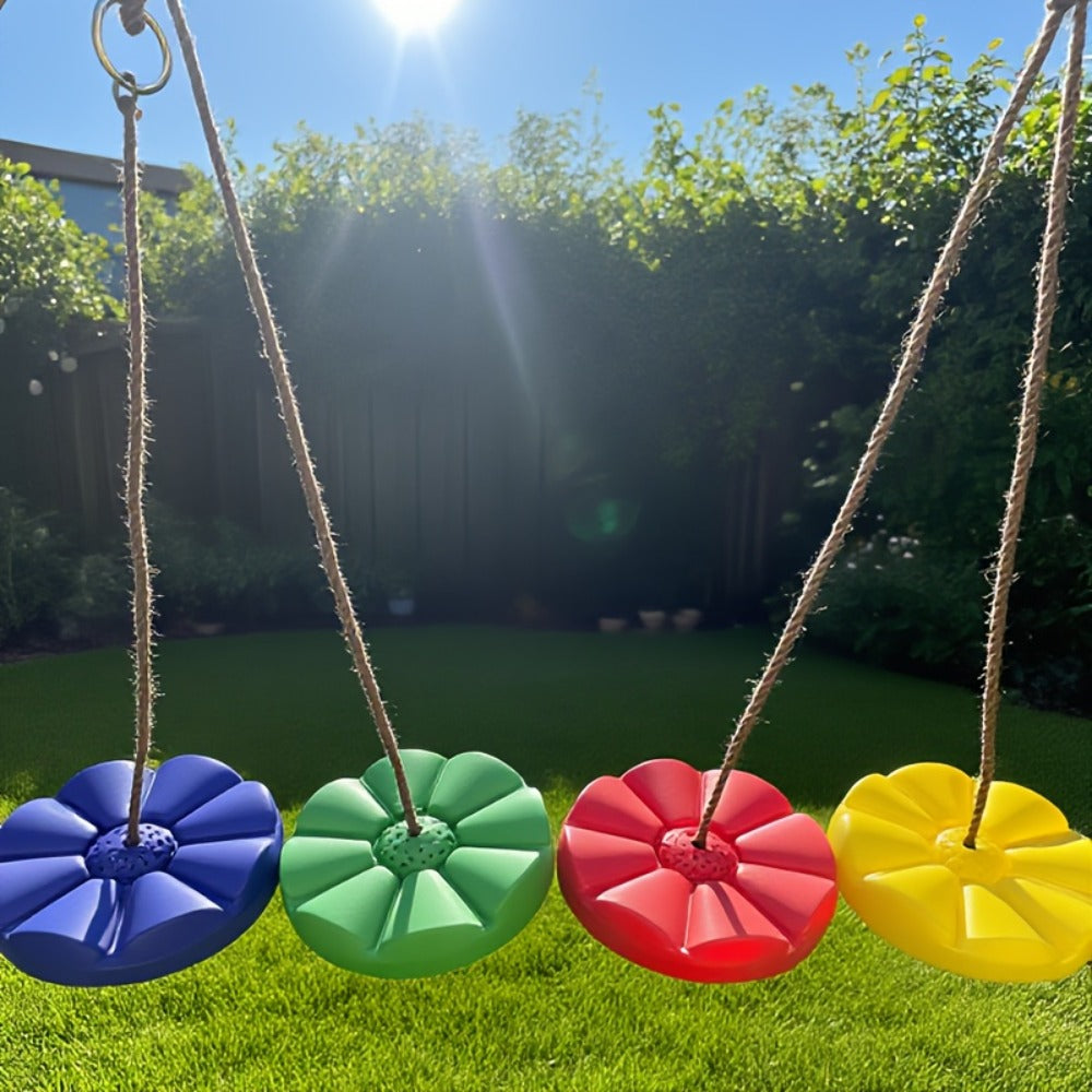 Petal Shaped Outdoor Swing for Kids – Single Person Thickened Fun Swing, 11.8" Diameter, 78.7" Rope, Adjustable Backyard Playground Swing for Boys and Girls | Green, Red, Yellow