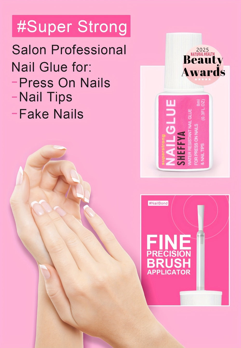 Brush-On Nail Glue Maximum Strength 0.27oz by SHEFFYA – Long-Lasting Mess-Free Precision Applicator for Press-On Nails, Nail Tips & Acrylic Nails, Salon & DIY Home Nail Art, 2pc 5pc 10pc Value Sets