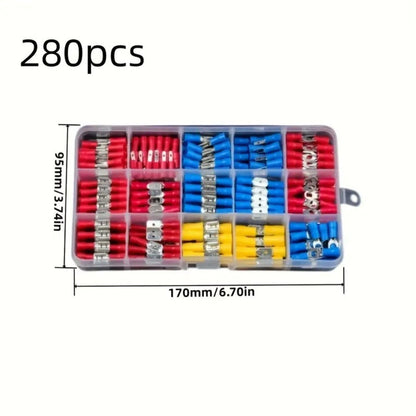Electrical Crimp Terminals 280pcs Assorted Kit – Insulated Ring Fork Spade & Butt Wire Connectors for Automotive Marine & Home Wiring, Universal Cable Connector Set with Storage Case