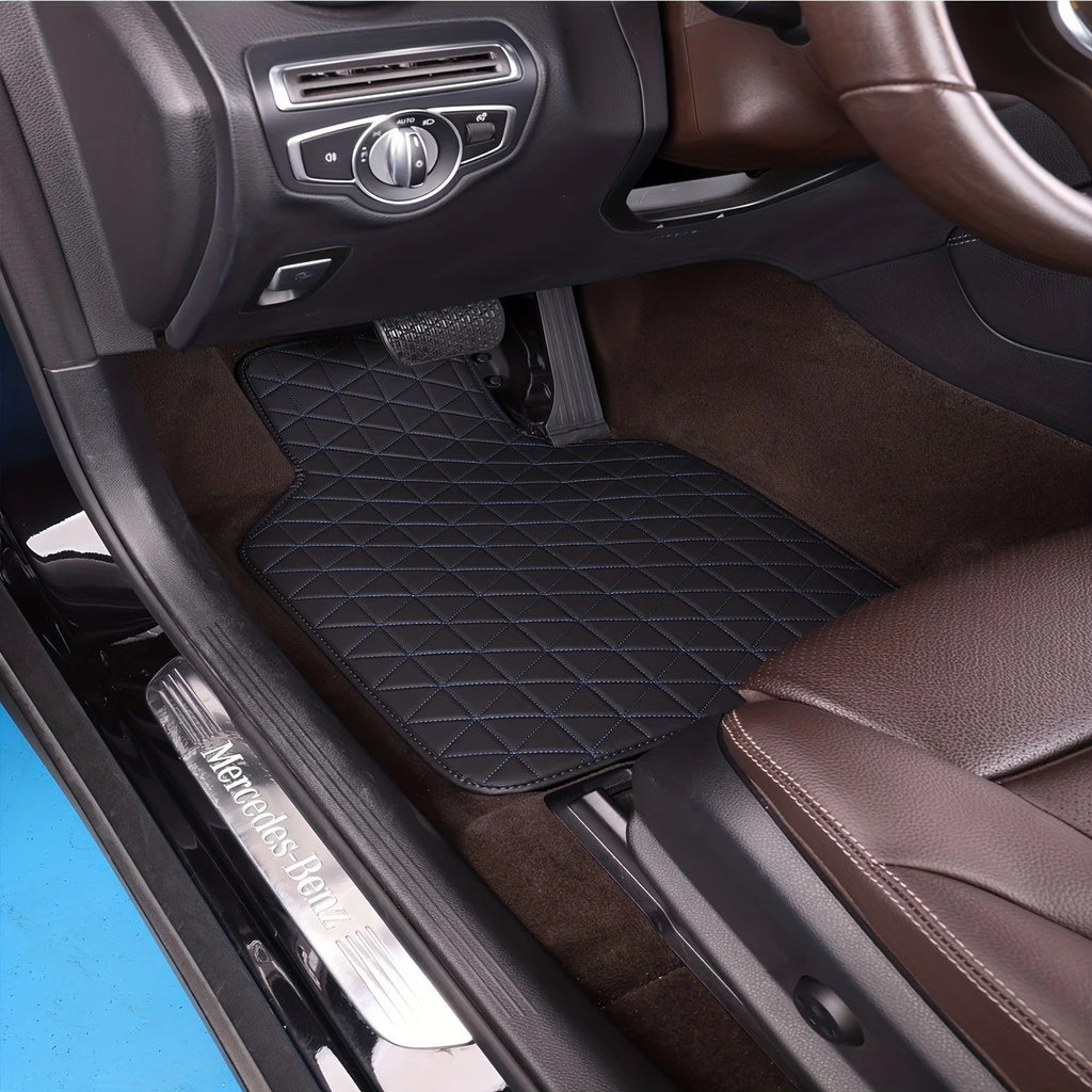 Universal PU Leather Car Floor Mats 4Pcs Set, Non-Slip Backing Waterproof Auto Floor Liners For Cars, SUV, Sedan, Truck, Van, Black