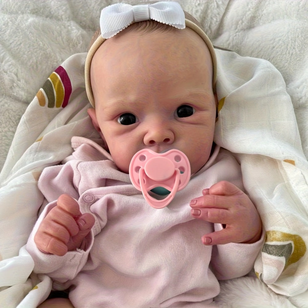 Reborn Baby Doll 18 Inch Full Vinyl Body Bath-Safe with 3D Painted Skin Visible Veins Hand-Drawn Hair – ASTM Certified Lifelike Newborn Girl Gift Includes Outfit Pacifier & Birth Certificate Ages 3+ 45cm