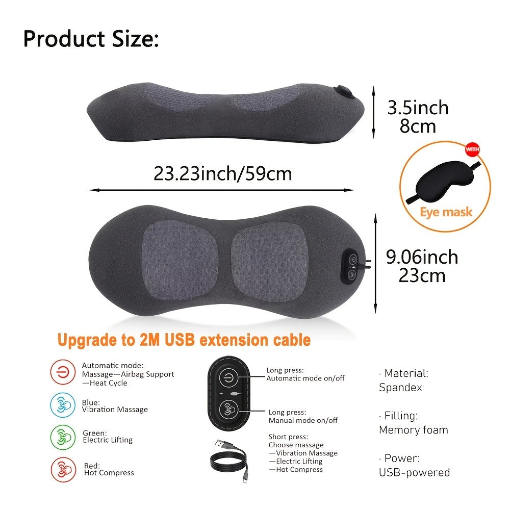 Lower Back Massager with Heat – 3-in-1 Lumbar Support Pillow with Vibration & Traction for Back Pain Relief | USB Powered, Ideal for Car, Office Chair, Bed & Home Use