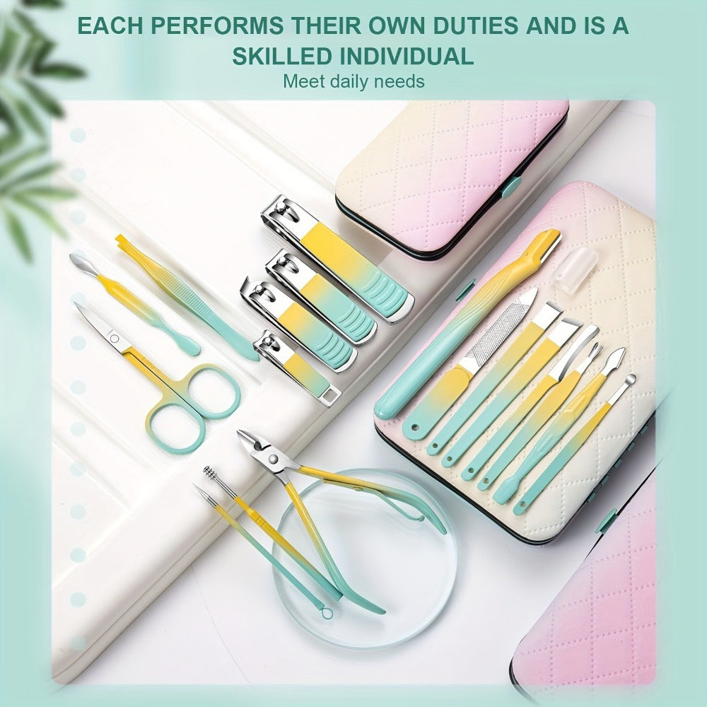 Manicure Pedicure Set 18 In 1 Professional Nail Clipper Kit - Stainless Steel Toe Nail Clippers Nail File Cuticle Pusher Cuticle Trimmer Portable Travel Case Nail Care Tools Gift for Women Men Seniors Family