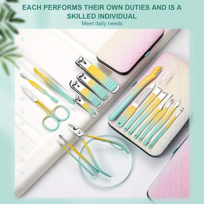Manicure Pedicure Set 18 In 1 Professional Nail Clipper Kit - Stainless Steel Toe Nail Clippers Nail File Cuticle Pusher Cuticle Trimmer Portable Travel Case Nail Care Tools Gift for Women Men Seniors Family