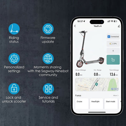 Electric Scooter for Adults 350W Motor 19 MPH 21-Mile Range Foldable Commuter Scooter 8.5 Inch Solid Tires APP Control Dual Brake LED Lights Portable