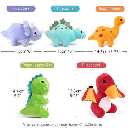 Dinosaur Stuffed Animals 5-Pack Plush Dino Set with Egg Carrier Bag | T-Rex Triceratops Stegosaurus Pterodactyl Brachiosaurus | Baby Safe Toddler Gift for Boys Girls