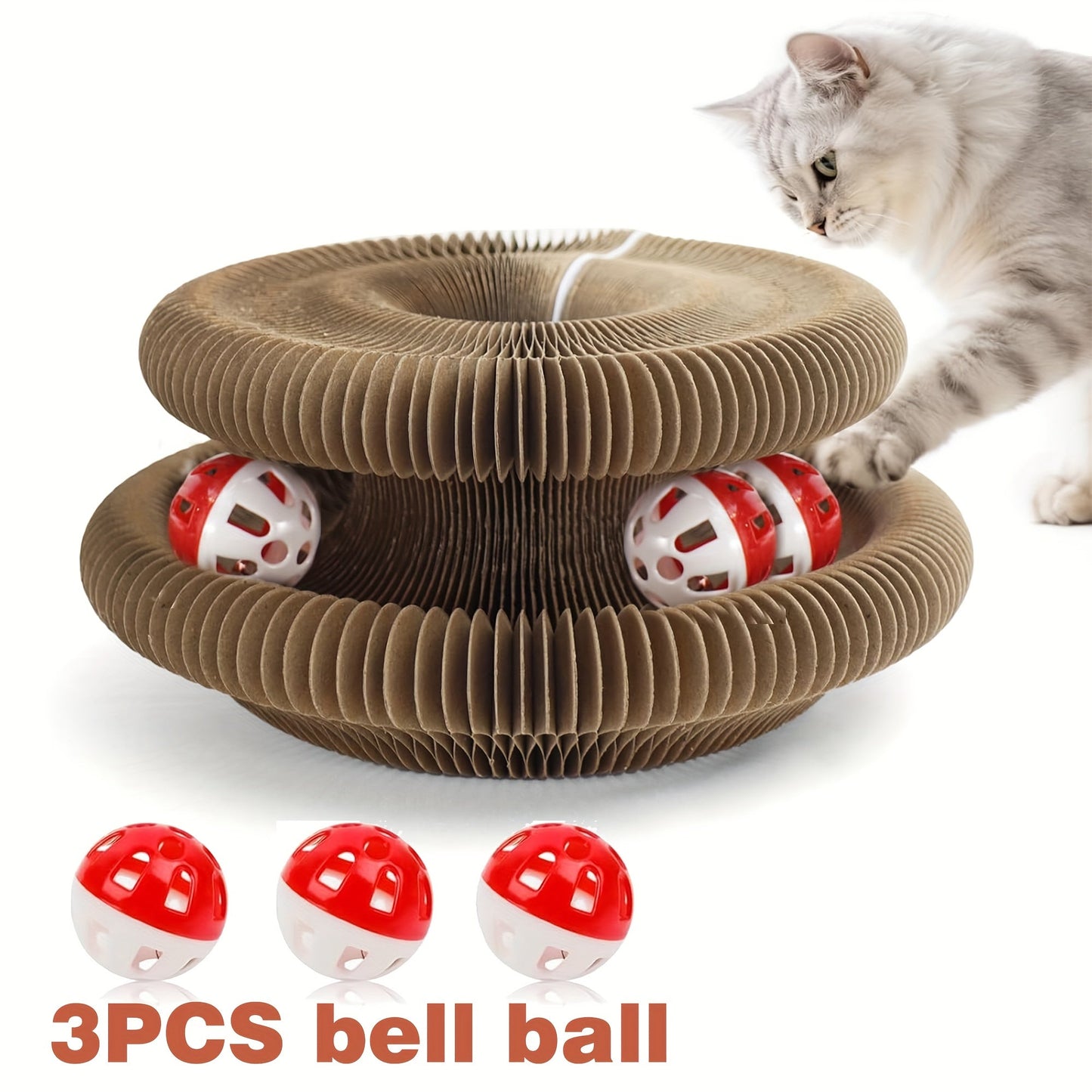 Cat Scratching Board Foldable Organ Design with Circular Ball Track & Bell Balls - Wear-Resistant Thickened Cardboard Scratcher, Interactive Indoor Cat Toy for All Ages