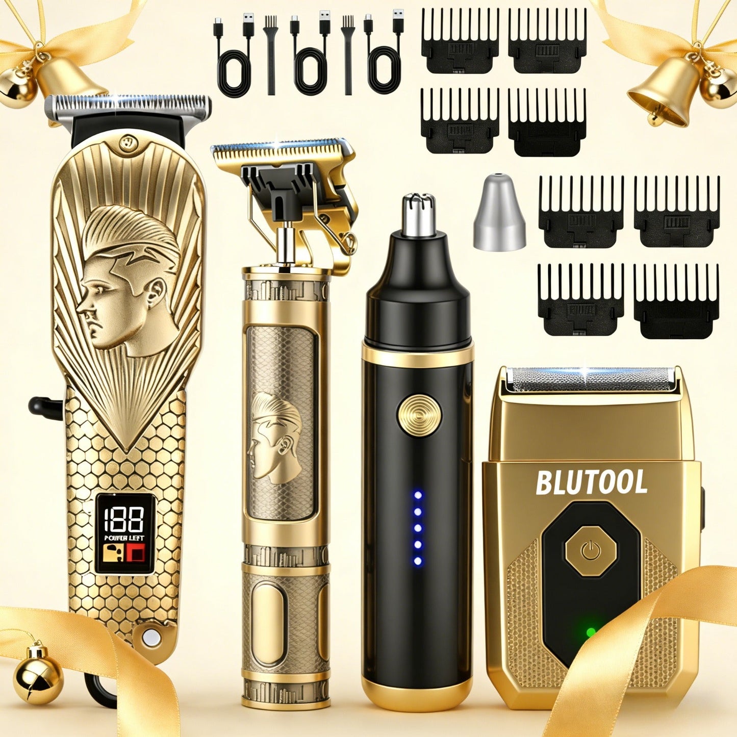 4-in-1 Cordless Grooming Kit for Men – Hair Clipper, Beard Trimmer, Electric Shaver & Nose Trimmer, Rechargeable Professional Hair Cutting System, Multiple Styles & Colors, Gift for Men