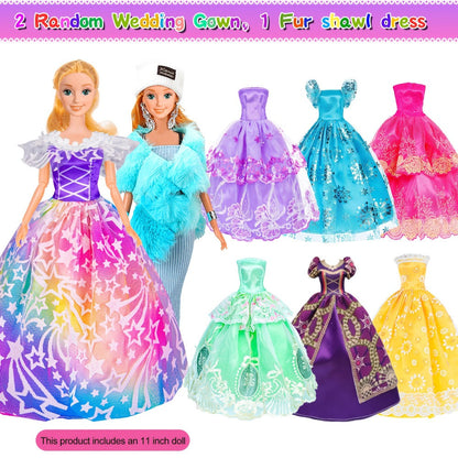 Doll Closet Playset 108 Piece with 11.5 Inch Fashion Doll Purple Wardrobe Wedding Gowns Shoes Handbags Crowns & Accessories – Ultimate Barbie-Size Fashion Gift for Girls Ages 6-12 Birthday Christmas