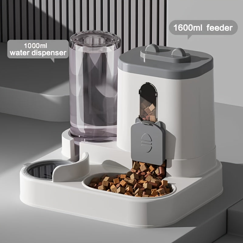 2-in-1 Cat Food and Water Dispenser - Gravity Auto Feeder Bowl Set with Quantitative Feeding, Cute Design for Cats & Small Dogs - Available with Cleaning Brush, 4 Colors
