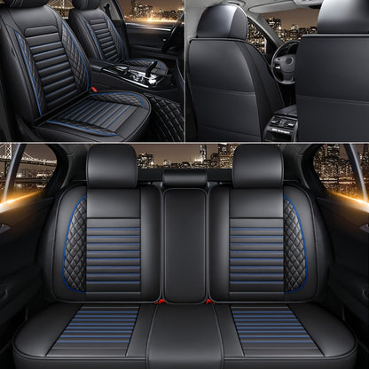 5 Seat Premium Faux Leather Car Seat Cover Full Set Universal Waterproof Front Rear Cushion Protector Interior Decor 4 Season Use for Most Sedan Pickup Trucks Hatchbacks Suv Crossovers