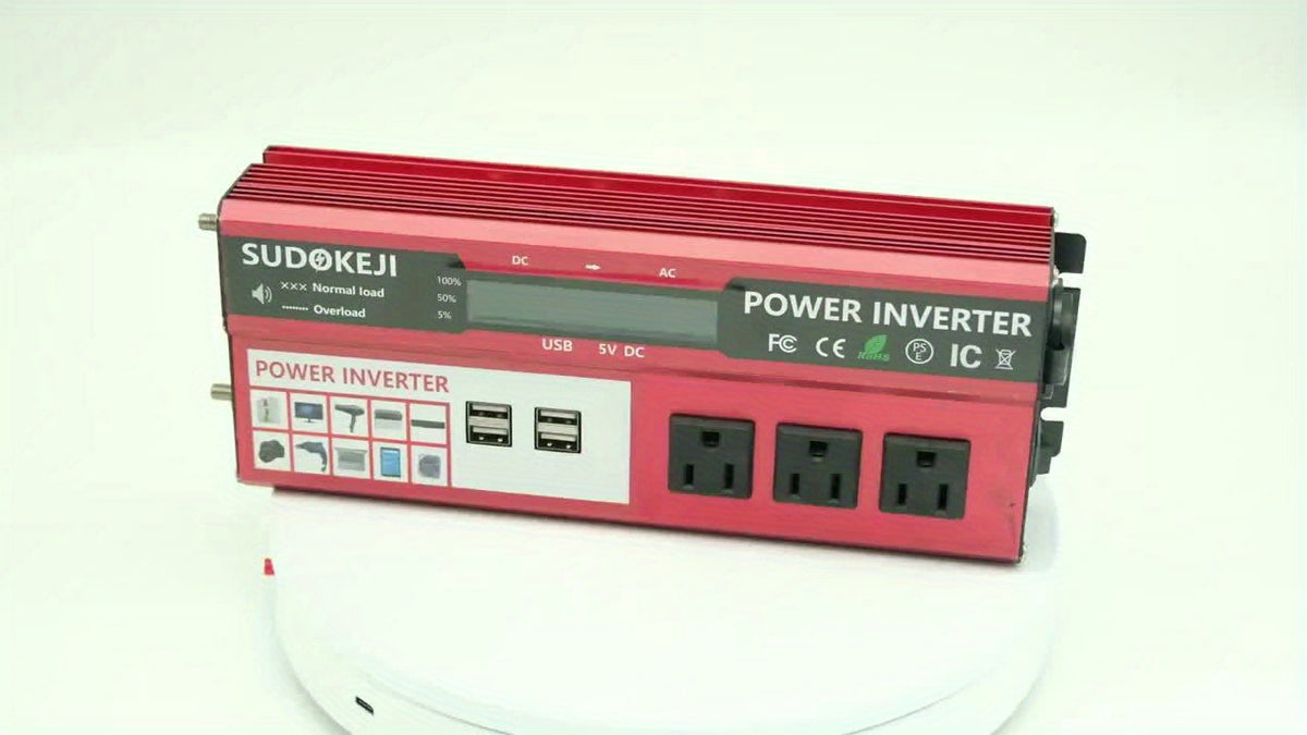 5500W Peak Power Inverter, Car Pure Sine Wave Inverter DC 12V to AC 110V, with LCD Digital Display and 4 USB Ports, 3 US Sockets, Fast Charging for Vehicles Trucks RVs and Outdoor
