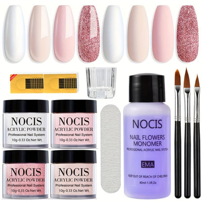 4-Color White & Nude Acrylic Powder Kit for 3D Nail Art — 10g Each All-Season Carving French Manicure Nail Extensions No Lamp Needed Salon Quality Home Use
