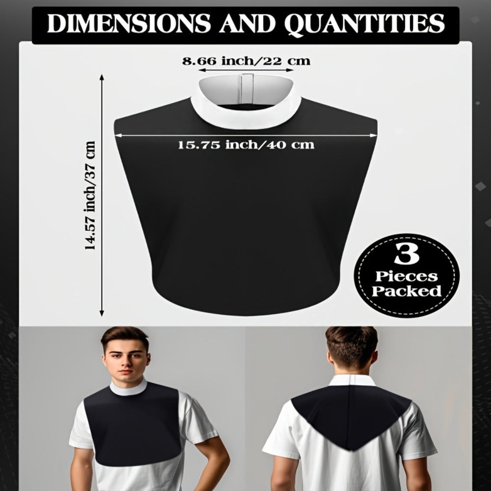 Priest Collar Costume 3 Piece Set – Unisex Clergy Tab Collar Black Dickey Neck Band for Men Women Pastor Halloween Costume Accessory Clerical Vestment Theater Prop