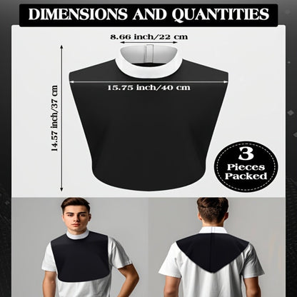 Priest Collar Costume 3 Piece Set – Unisex Clergy Tab Collar Black Dickey Neck Band for Men Women Pastor Halloween Costume Accessory Clerical Vestment Theater Prop