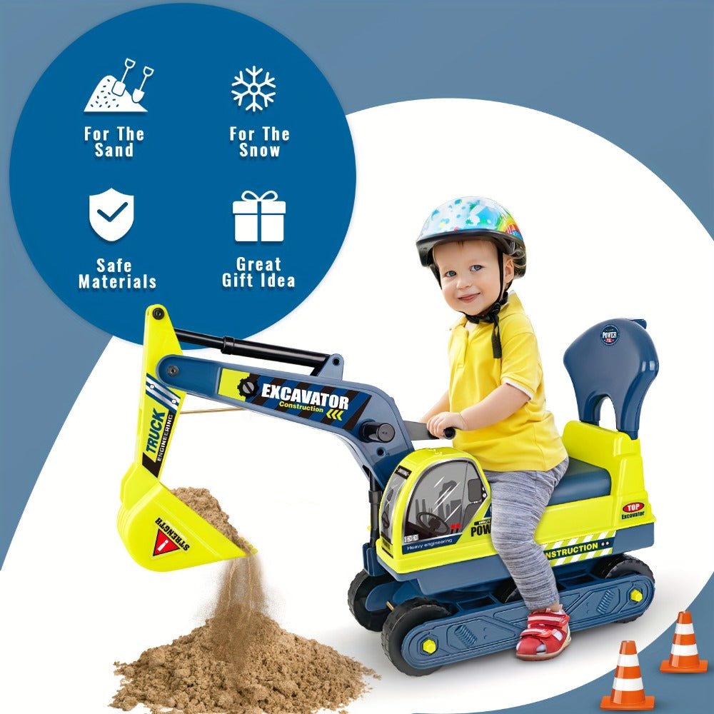 Kids Ride On Excavator Toy Large Beach Sand Digger with Working Scoop Arm – Outdoor Engineering Construction Toy for Toddlers Ages 2-6, Parent Child Interactive Sandbox Play, Birthday Christmas Gift Boys Girls