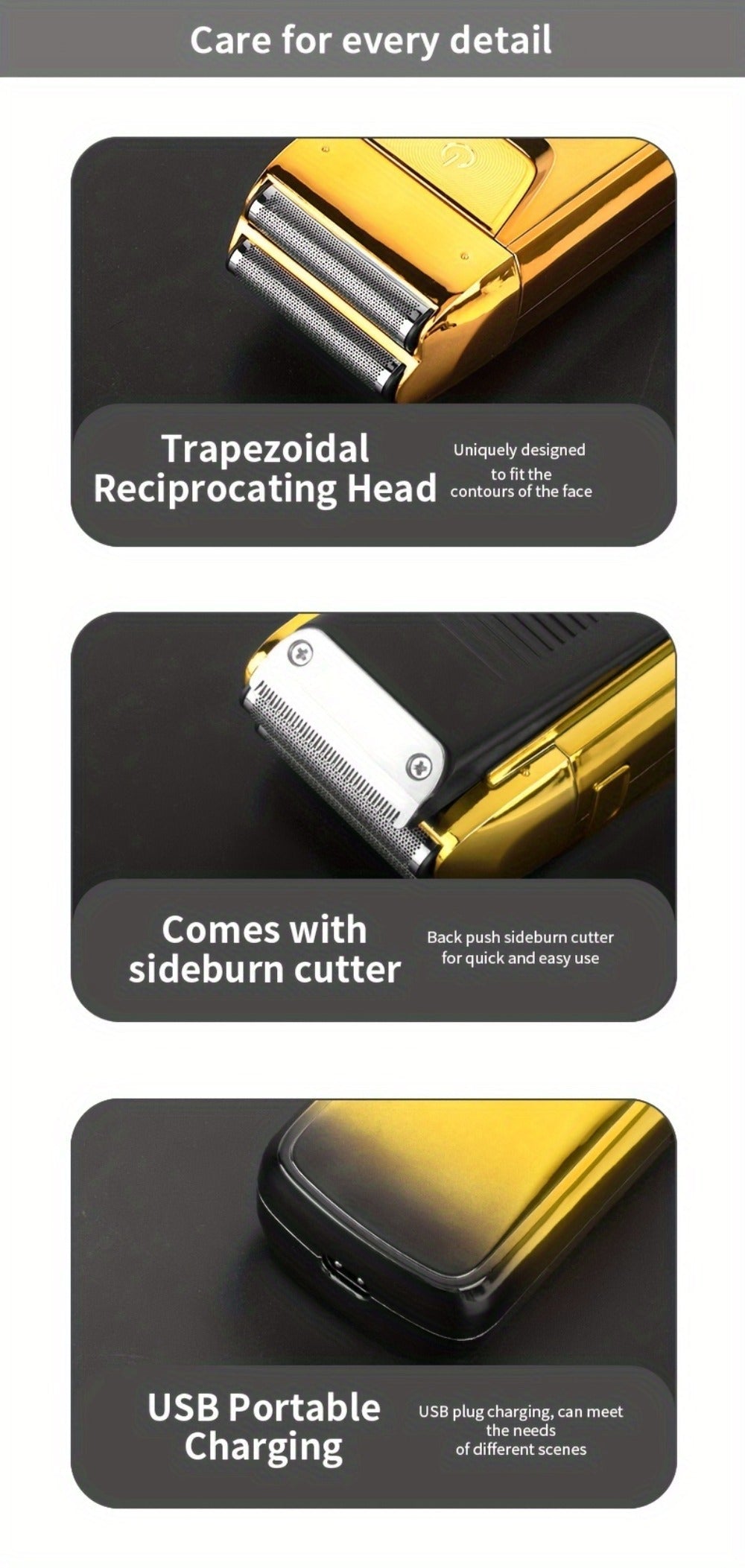 Bald Head Shaver & Beard Trimmer 2-in-1 Electric USB Rechargeable – Aluminum Foil Razor Professional Hair Clipper Grooming Tool for Men, Cordless Portable Silvery & Gold