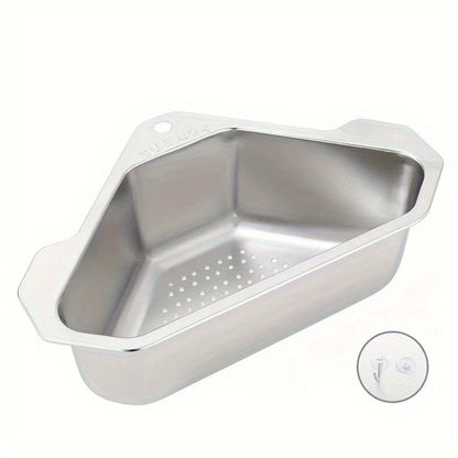 Kitchen Drain Strainer Basket 304 Stainless Steel Triangular Corner Sink Filter – Food Scrap & Leftover Catcher for Kitchen Sink & Wash Basin, Rust-Proof Easy Clean Drain Basket Silver