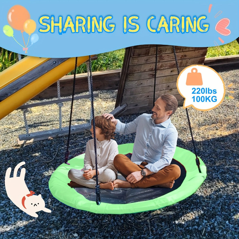 43 Inch Saucer Swing for Kids Outdoor – 360° Spinning Nest Swing with Swivel, Adjustable Ropes & Hanging Straps for Tree or Swing Set | Best Backyard Birthday Gift for Boys and Girls