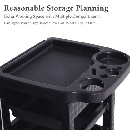 5-Drawer Salon Trolley Cart on Wheels - Professional ABS Rolling Beauty Storage Organizer for Hair Stylist Barber Spa Nail Tattoo Studio, 4 Swivel Casters, Stable Rack, Black
