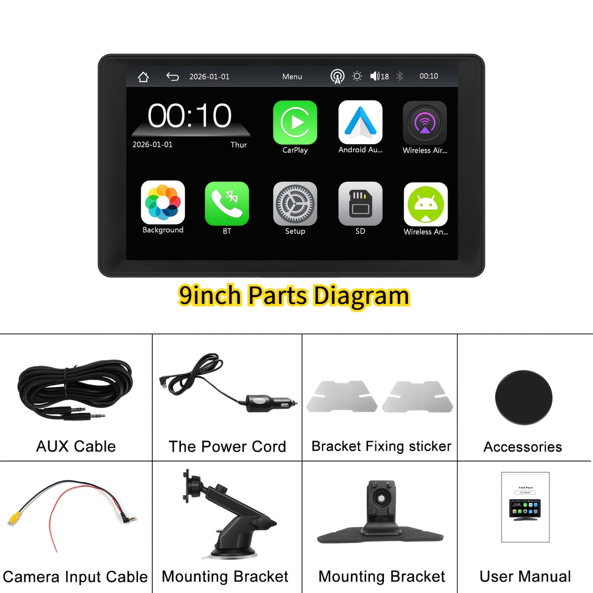 2026 New 7-inch Car Display With Built-in Audio System, Ultra HD Touchscreen, Backup Camera, Wireless Connectivity, GPS Navigation, Supports CarPlay And Android Auto, Mirror Link, FM Radio. Opional 10.26" 9" Carplay Wireless Car