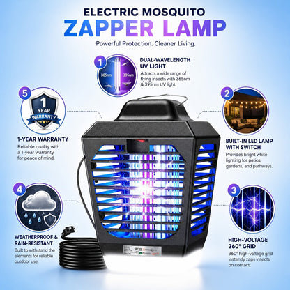 IPX4 Waterproof Bug Zapper Plug-In – Electric Flying Insect Trap with LED Light & ABS Housing, Indoor Mosquito Zapper for Home, Bedroom, Kitchen & Patio, Safe Chemical-Free Fly Trap – Black