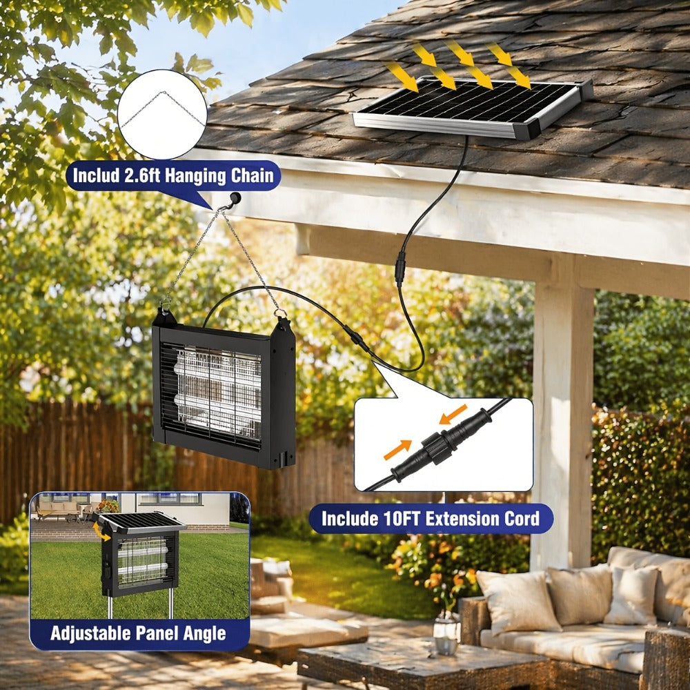 Solar Bug Zapper Outdoor 4200V – Solar Powered Mosquito Killer with Auto/Manual Dual Mode, 2100 Sq.Ft Coverage, 12H Runtime, 3-Way Charging, 10FT Cord, Safe for Family & Pets, for Patio, Garden & Camping