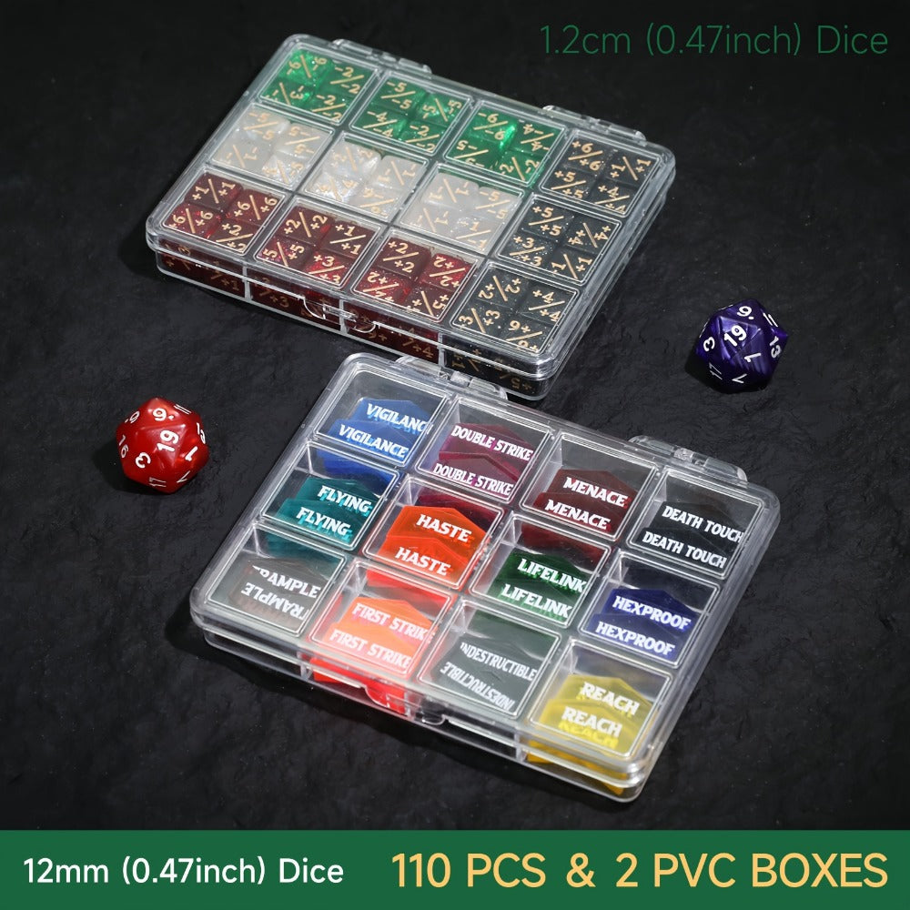 MTG Counter Dice Set 110pcs – 12mm 6-Sided +1/-1 Token Dice D20 & Keyword Counters Tokens for Magic the Gathering TCG Card Game Accessories Gift