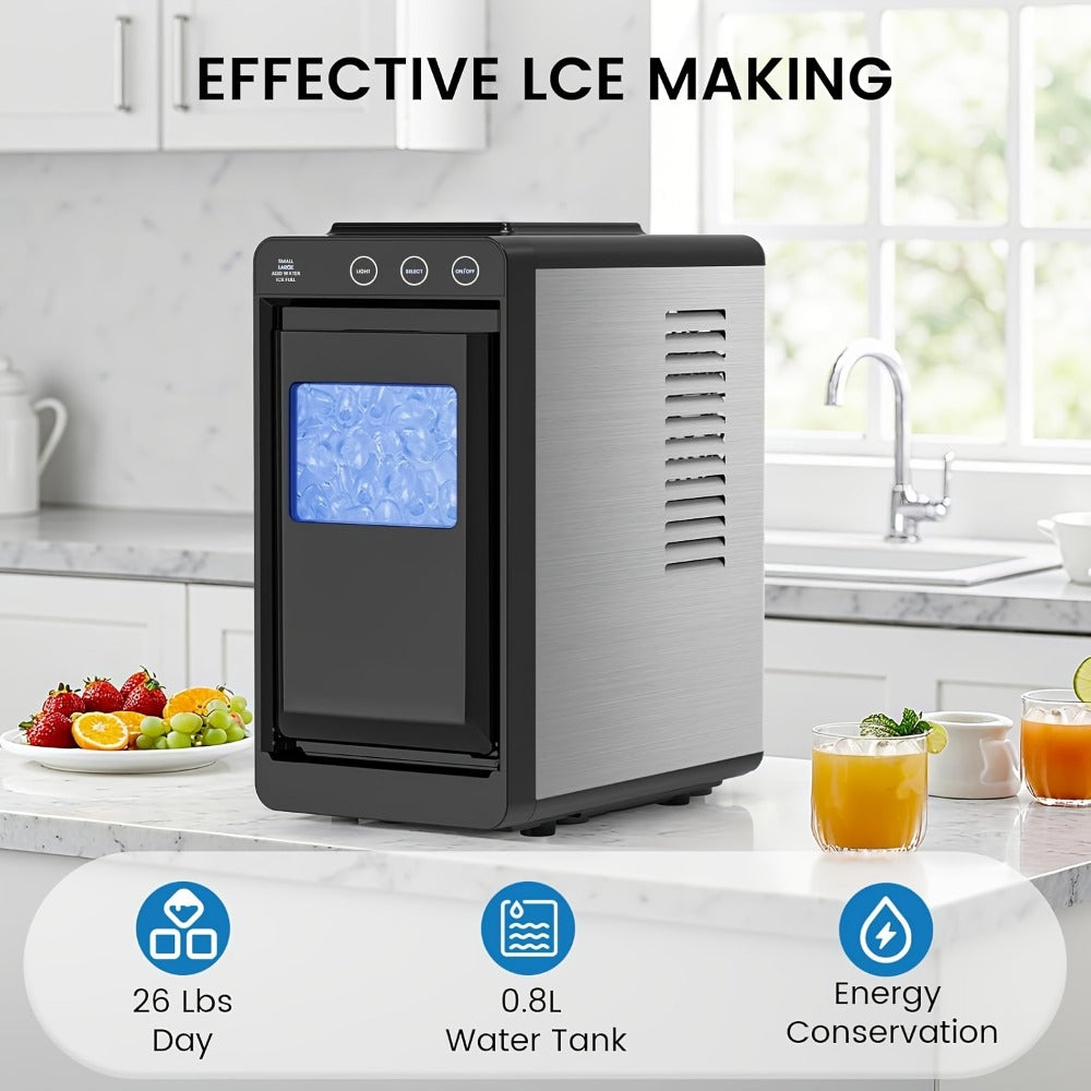 Portable Ice Machine – 28 Lbs/24Hrs, 8 Ice Cubes in 6 Mins, Self-Cleaning, Quiet Compact Countertop Ice Maker with 27oz Tank, 1.1lb Storage Basket & Scoop for Home, Kitchen, Camping & RV