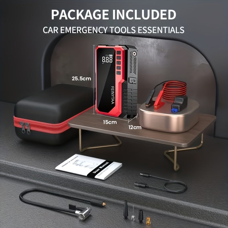 6000A/11000A Peak Jump Starter with Digital Tire Inflator Air Compressor, Multi-Function Car Jump Box Equipped with Smart Anti-Burn Battery Clips & LED Flashlight, Portable Emergency Power Bank for Car, RV, Motorcycle Vehicle Roadside Tools, Giftable