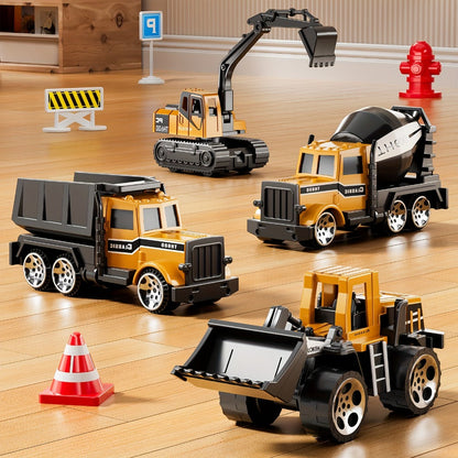 Construction Vehicle Container Truck Toy Set with Crane & Foldable Double Race Track | 4 Alloy Trucks, Realistic Sound & Lights | Kids Toy for Ages 3+