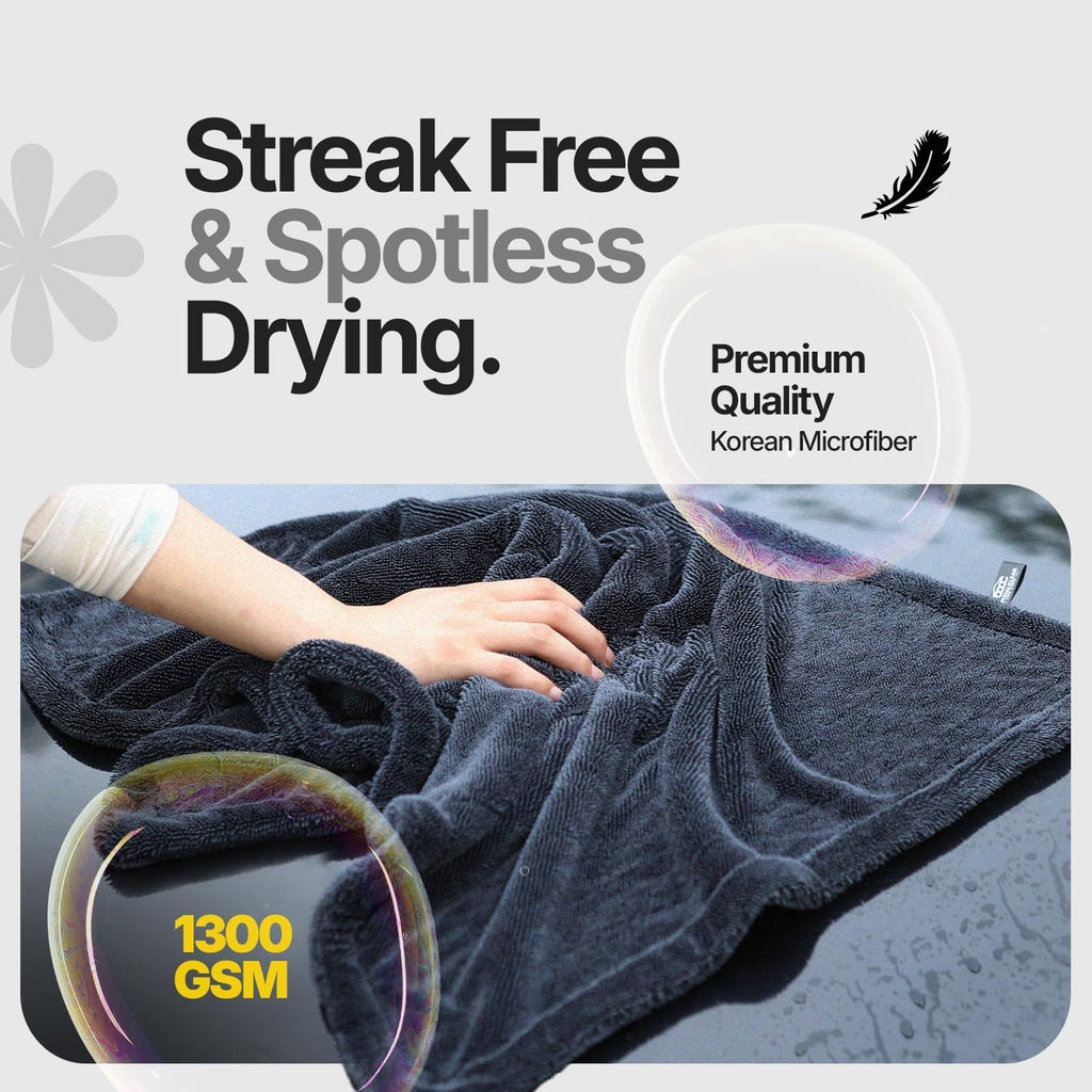 Extra Large Pack of 2 Double Twisted Loop Quick-Drying Towel | 24X36 Inches 1400GSM And 12X12 Inches | High Absorbency | Leaving No Streaks | Designed for Car Detailing