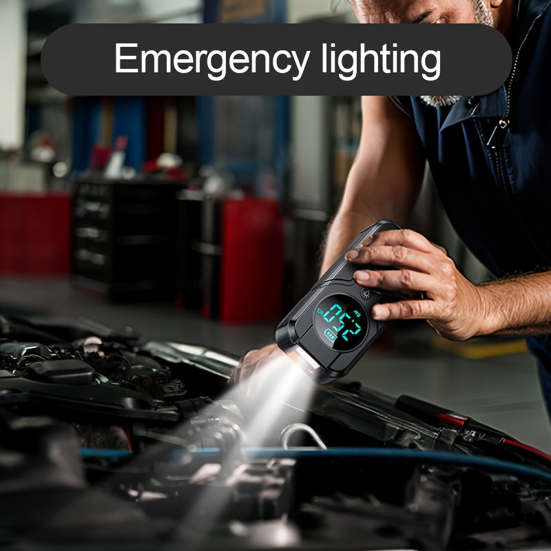 12000A-18000A 7-in-1 Vehicle Emergency Starter Power Bank with Extended Smart Jump Cables, Fast Charging, Large Display, LED Lighting, Compatible with All Gas/Diesel Engines (2.64 Gallons), Quick Vehicle Start, And Air Pump Function