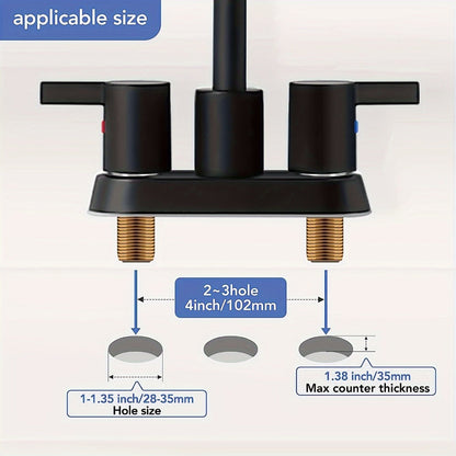 Bathroom Faucet 4-Inch 2-Handle Centerset – 360° Swivel Spout, Pop-Up Drain & Supply Lines Included, 2-3 Hole Vanity Sink Faucet for RV & Home, Brushed Gold, Matte Black, Nickel & Chrome