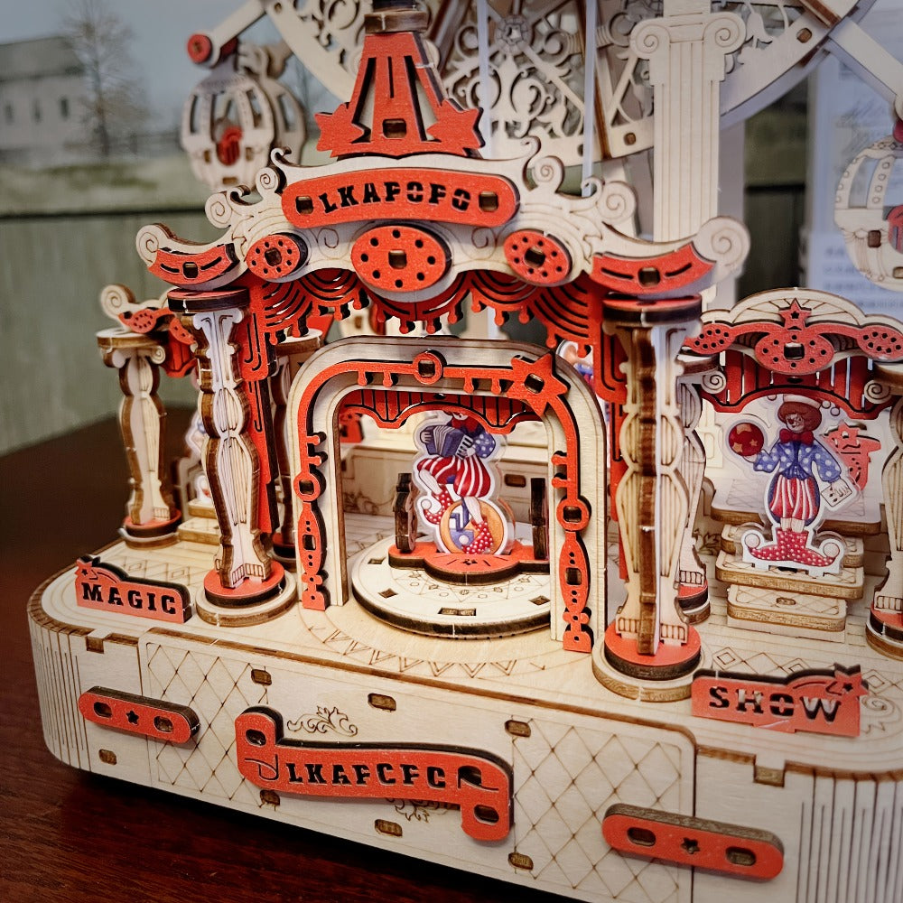 DIY Wooden Ferris Wheel Music Box Kit – 3D Mechanical Spinning Puzzle Model with Gift Box, Romantic Handcrafted Decor Gift for Adults Teens Birthday Valentine's Day Anniversary Christmas